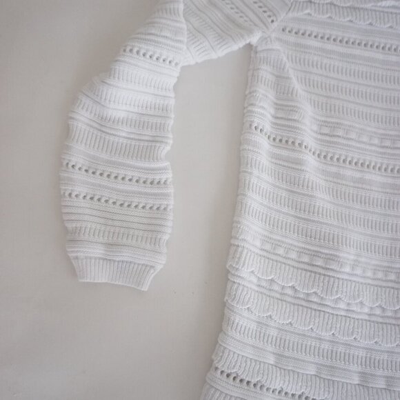 Banana Republic White Cotton Blend Long Sleeve Tiered Scoop Neck Sweater L - Picture 8 of 10